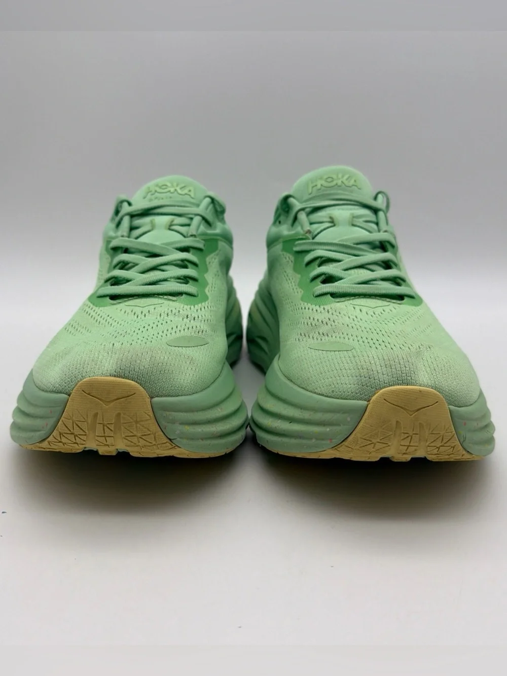 Hoka Bondi 8 Running Shoes Mens 12D Green Gym Walking Athletic Sneakers